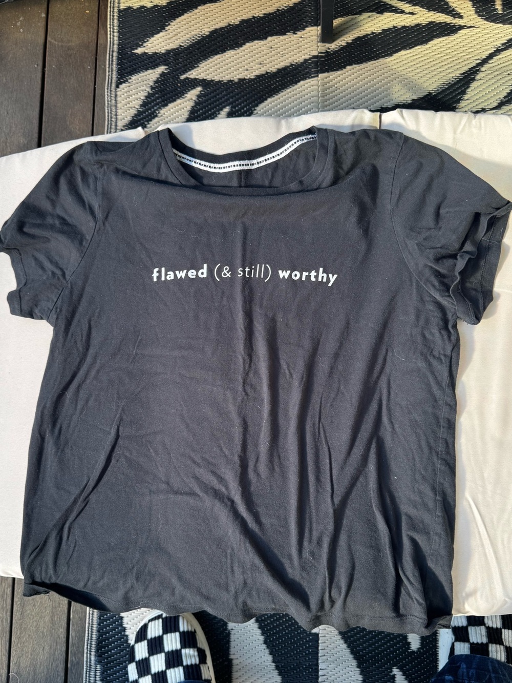 Black 'flawed (& still) worthy' Graphic Tee - Women's Top-Lightly cropped